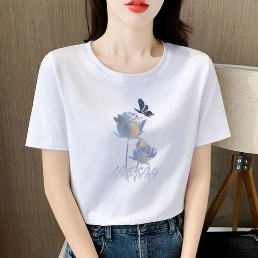 高端精梳纯棉白色短袖t恤女宽松设计感减龄小众夏装2025新款上衣 6195白色纯棉 短袖 M (建议80-105斤)