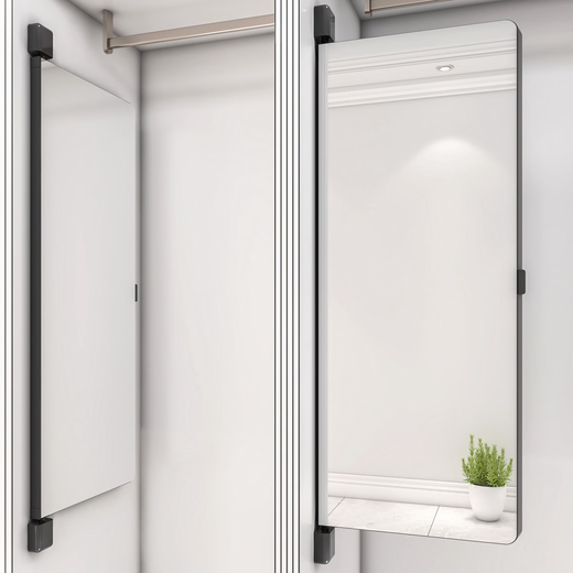 Yonghuan Garderobe Spiegelgarderobe in voller Länge Spiegel Dressing anpassen Spiegel flacher Türschrank eingebaute rotierende unsichtbare Push-Ziehen Stärken explosionssicherer Champagner Golden 12035 mit magnetischer Saug- und Griffzubehör