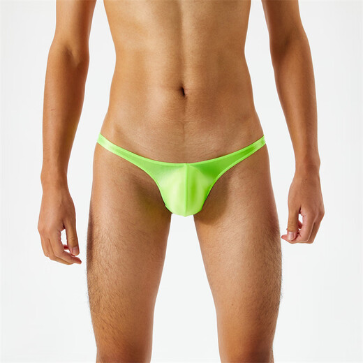 Silky, translucent, oily, silky, super low-waisted men's thong, t-pants, sexy and fun underwear, gray X M white