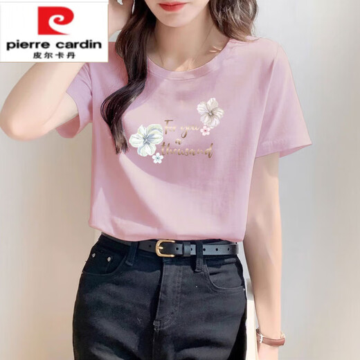 皮尔卡丹（pierre cardin）正肩纯i棉粉色t恤女士短袖宽松时尚百搭体恤夏季2025年新款上衣潮 6296碳灰 短袖 M (建议80-105斤)