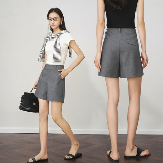 Olrain欧芮儿灰色西装短裤女装夏季2025新款高腰韩版小个子热风裤子 灰色 L 165/72A/L