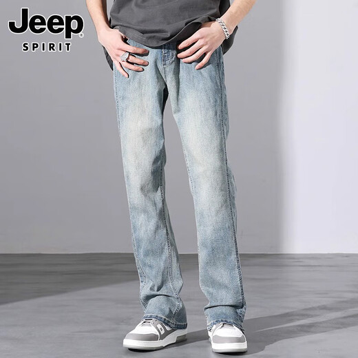 Jeep Spirit Jeans für Männer Frühling und Sommer Neue lässige vielseitige Hosen für Männer lose geradlinige Männer High Street Hosen 9901 Nostalgic Blue Vielseitige Referenzgröße Chart