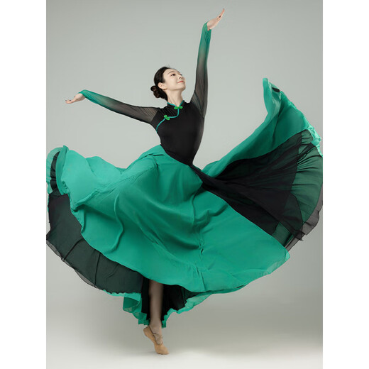 Hawit Mongolian dance costume Mongolian dance performance costume art test large swing skirt ethnic style stage performance costume 5 emerald green skirt 360 skirt single piece M skirt length 90C
