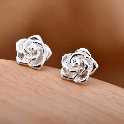 Lingmeng Hong Kong Silver Earrings 9999 Sterling Silver Earrings for Women Rose Silver Earrings Earrings for Mom Hypoallergenic Rose Earrings + Certificate 3.59g