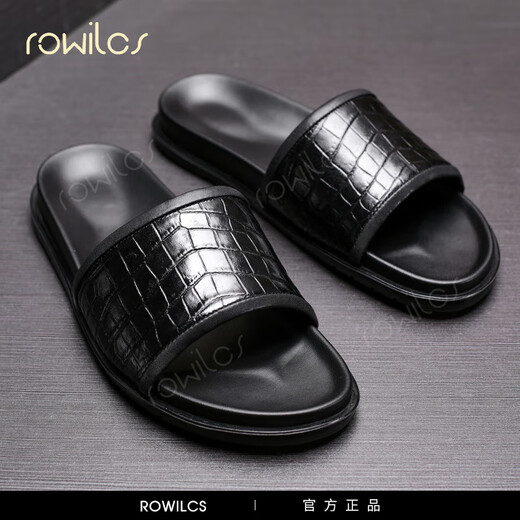 Rowilcs brand light luxury men's casual summer sandals slippers flat non-slip slippers fashionable outer beach shoes for men black 38