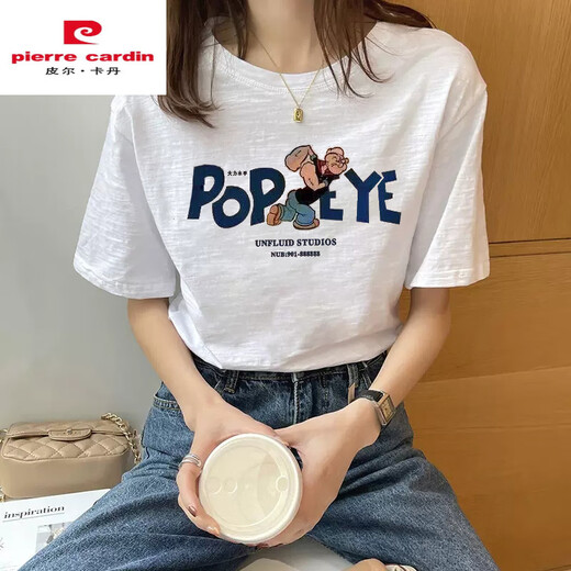 Pier Cardin Bamboo Conjunto de algodón Blanco Camiseta de manga corta para mujeres en verano 2025 Nuevo delgado de algodón suelto Top Ins 6210 White XL