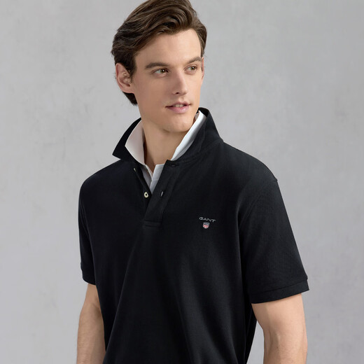 GANT/GANT 100% cotton summer men's casual fashion printed logo lapel short-sleeved T-shirt POLO shirt 410 navy L