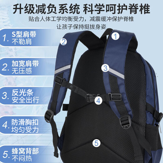 
Huili primary school students' schoolbags for men with large capacity for third to sixth grade middle school students' lightweight spine protection backpacks for junior and senior high school students' backpacks for blue (recommended grades 4-9)