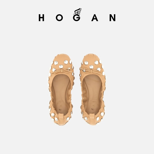 HOGAN【TC】女鞋H684系列牛仔布褶皱芭蕾舞鞋 卡其色 35