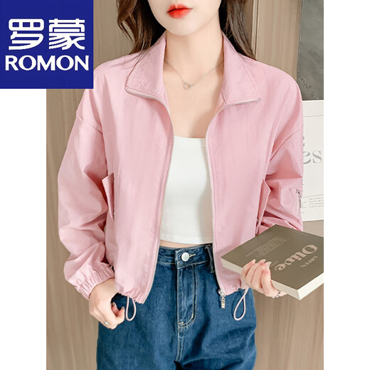 罗蒙（ROMON）2025春夏季新款美式抽绳工装短款薄款夹克开衫防晒外套小个女修身 白色 S 建议80-95斤