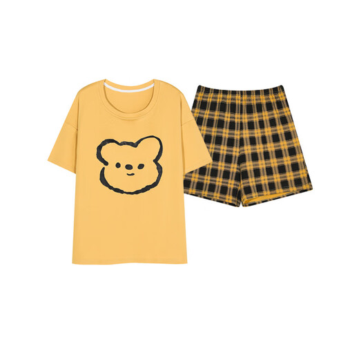 Calculat&Keen（CALCULAT&KEEN） CK夏季女士短袖睡衣套装自带胸垫一体家居服薄款大码夏天纯 棉 GXT1047 M (建议75-95斤)