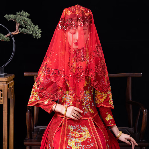 Jingwu simple temperament veil champagne color white red bridal headdress lace new long tail wedding photo phoenix flying phoenix dancing hijab 1 pack