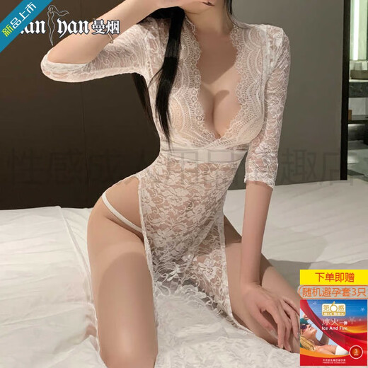 Man Yan Gift Condom Lingerie sexy 2024 Nuevo estilo Secretario gratuito Pajamas Seduction Uniforme Juego de uniforme 9766 Sitio web oficial White [Slace Slit Long Falda] de un solo tamaño [Peso sugerido 80-120 Jin [Jin equivale a 0.5 kg]]]