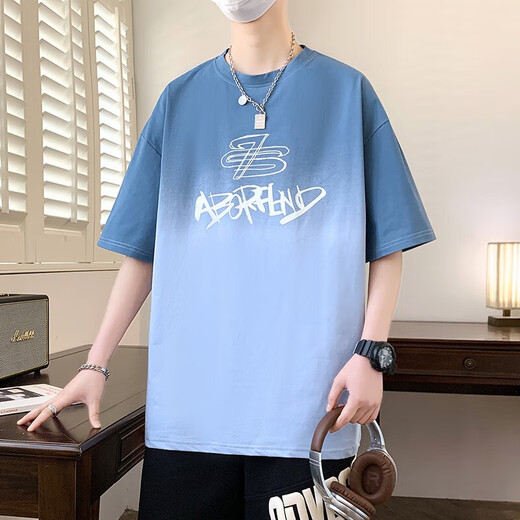 衣彩湾青少年t恤男初高中生青少年渐变色休闲短袖男夏季新款潮流设计感 3523黑色 均码 M