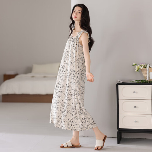 Nightgown for ladies 2025 new summer cool modal pajamas with chest pads for summer, high-end and sweet, super soft to wear [XX-12003D] Women's style with chest pads for florals M (recommended 80-100Jin [Jin equals 0.5 kg])