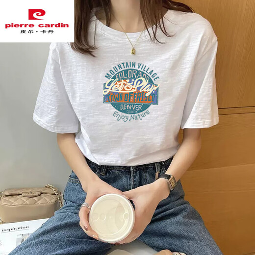 Pier Cardin Bamboo Conjunto de algodón Blanco Camiseta de manga corta para mujeres en verano 2025 Nuevo delgado de algodón suelto Top Ins 6210 White XL