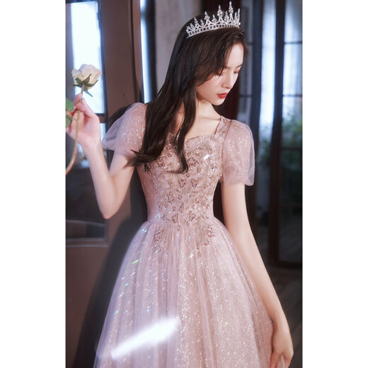 Evening dress for women 2025 new high-end light luxury niche sense banquet temperament birthday host adult dress mid-length_YH009 XS
