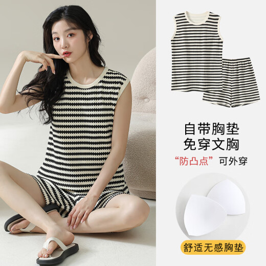 El pijama de chaleco de Liushan con almohadilla en el pecho para mujeres para mujeres, algodón puro de verano, algodón delgada de mangas de verano, el juego de ropa para el hogar se puede usar fuera del tamaño de la almohadilla de la almohadilla del cofre de gran tamaño F9859 3xl mujeres, recomendado 140-155Jin [Jin equivale a 0.5 kg] más tamaño de tamaño grande