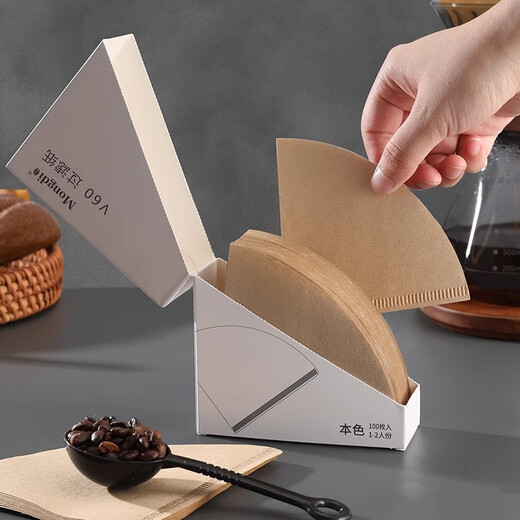 Mongdio coffee filter paper coffee filter paper hand brew v60 filter paper filter drip American coffee machine fan-shaped coffee paper 101# conical filter paper 50 pieces boxed with measuring spoon