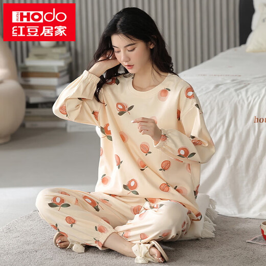 Rote Bean (Hodo) Frühlings- und Herbst-Pyjamas für Frauen reine Baumwolle Langhülle Corean Cute Cartoon Zweiköpfig für Studenten Sommer Herbst und Winter Home Clothing GXT9928 M (Empfohlen 75-95jin [Jin gleich 0,5 kg]))