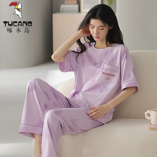 Tucano; Pollamamas de algodón de algodón de leña con algodón de manga corta Traje para mujeres Pantalones de verano de algodón puro La ropa para el hogar se puede usar afuera en la primavera de verano y la caricatura de otoño Y9716 m (recomendado 75-95Jin [Jin equivale a 0.5 kg])