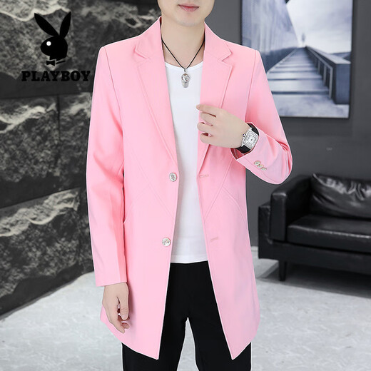 Playboy (PLAYBOY) mid-length suit men's Korean version slim fit spring and autumn trendy handsome pink small suit thin windbreaker jacket pink M 100Jin Jin equal to 0.5 kg or less