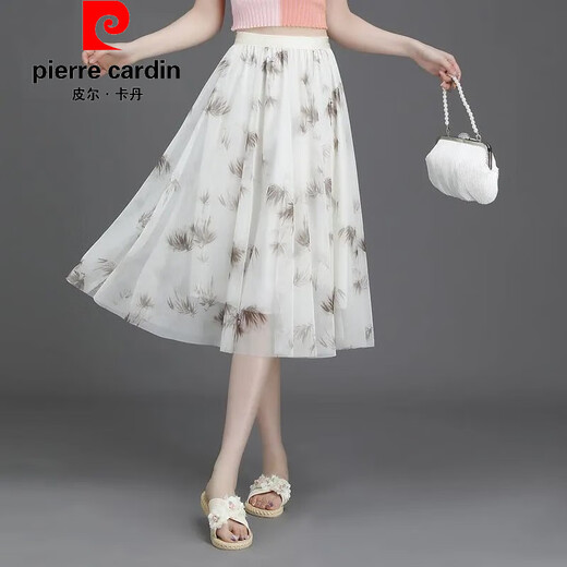 Pierre cardin official brand high-end 2025 summer new floral skirt for women small fresh short skirt large mesh print a letter new fabric chiffon (9906-3) one size (elastic waist)