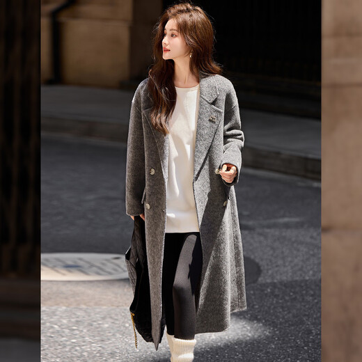 Bailuyu Winter Wool Blended Double-sided Wool Coat Temperament Lapel Thick Long Coat Jacket for Women Dark Gray 1 M