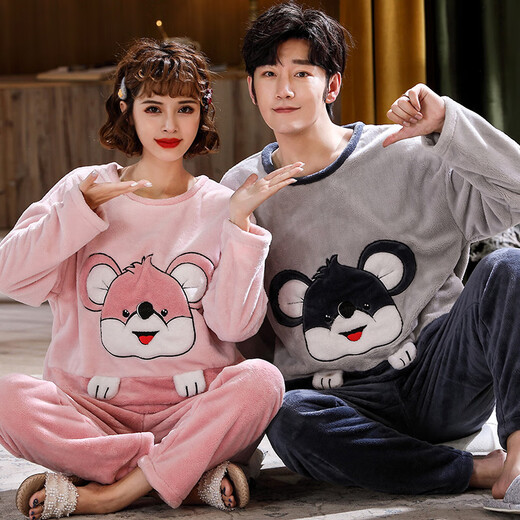 Shantoulin Village Coral Fleece Couple Pyjamas for Women in Automne and Winter Flannel Men's Fleece Fleece épaissis mignon Pullover Plus Fat et Set Set Ya867 Flanelle de porc mignonne m Women (80-100jin [Jin est égal à 0,5 kg]))