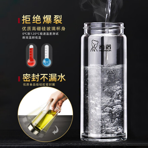 Heenoor Glassbecher Einschichtiger verdickter Haushaltsbetreuung Tasse tragbare praktische Tasse große Kapazität Cino Water Cup Herren Tee Tasse 6191-Upgrade Bär mit Filter
