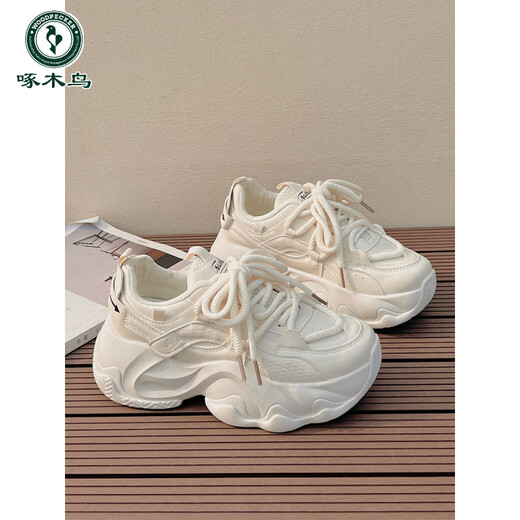 Woodpecker Chaussures papa confortables et polyvalentes pour femmes 2025 Springs de haut niveau de haut niveau pour femmes Chaussures décontractées polyvalentes FB9905 Style de maille beige 35