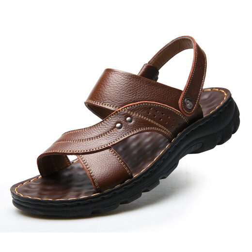 Fat Donglai DL sandals same as men's summer 2025 new casual dual-purpose outside wear genuine leather soft sole middle-aged dad 12129 brown 38 men's __ first layer cowhide