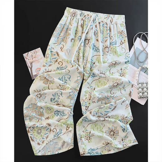 
Cypress House Slimming Floral Pants 2025 Summer New Women's Drawstring Draped Wide Legs Elastic Waist Casual Pants