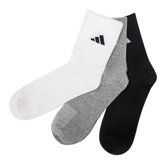 阿迪达斯 （adidas） 袜子男女袜夏季新款三双装低帮透气篮球运动训练休闲袜 JC9272/黑白灰/中筒/三双装 [S]建议鞋码:35-38/22-24cm