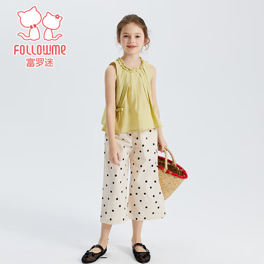Fuluo Mi Girls Anzug Summer Sweet Spitze ärmellose Top Kinder Polka Dot Casual Hosen Zweiteiler Set grün/m 150