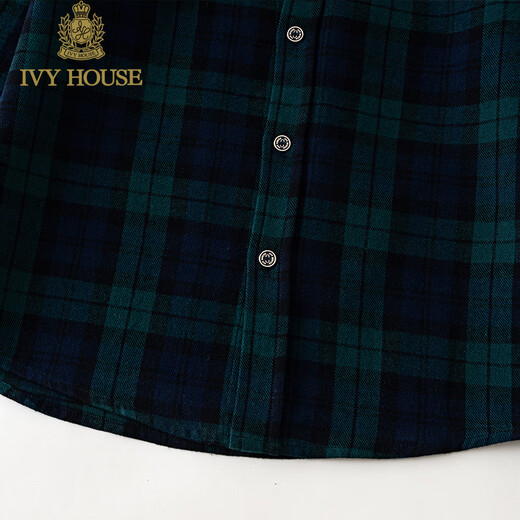 IVY HOUSE children's clothing for boys and older children in spring and autumn new style plaid shirt long-sleeved tops cotton versatile college style base A dark green 120