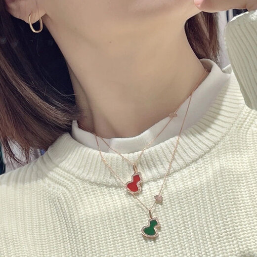Wei Ci light luxury 18K gold-plated unicorn gourd necklace for women carnelian white mother-of-pearl rose gold with diamonds as a birthday gift for your girlfriend, small size, green agate, rose gold