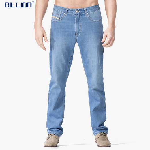 
BILLION summer jeans men's straight thin fast dry cool casual pants mid-waisted fit breathable and easy to care J19674 674 light blue (76 inner length) 31 (2.44 feet)