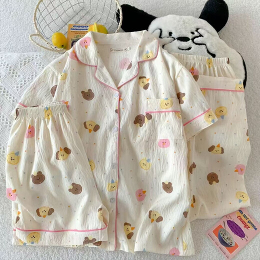 Victorias Stil 2025 Neue Pyjamas für Frauen in der Sommerwolke Baumwolle Teenager Dünne kurzärmelige Hosen für dreiteiligen Anzug 9922# Cloud Cotton 3-teils Anzug m