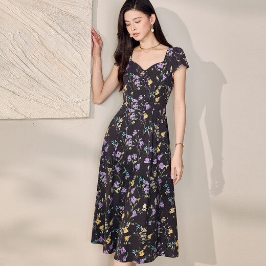 ROEYSHOUSE French puff sleeve big sling dress 2025 summer new style beautiful printed midi skirt 12107 color 2XL
