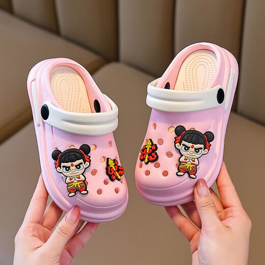 G.Duck Kids Nezha New Childrens Hore Shoes Soft Sole не скользит милый мультфильм летний летний и открытый детские тапочки красные луки 24 -25