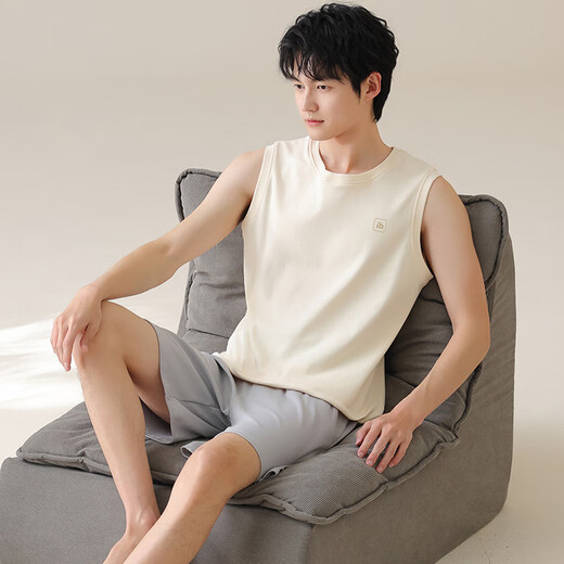 Modal simple pure cotton new pajamas for men, all-cotton thin summer sleeveless vest shorts comfortable home clothes can be worn outside OMM13657 men XL -