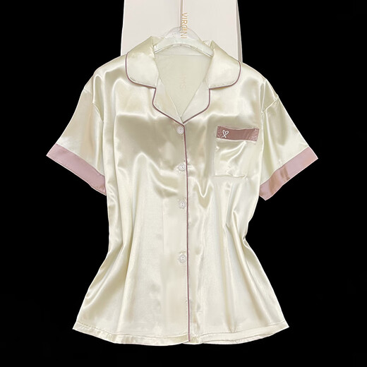 
Yalu Women's Pajamas Summer Outdoor Set 2025 Fashion New Short Sleeve Thin Home Suit Spring and Summer FS_9214# Cardigan Double Short Lace Pocket M
