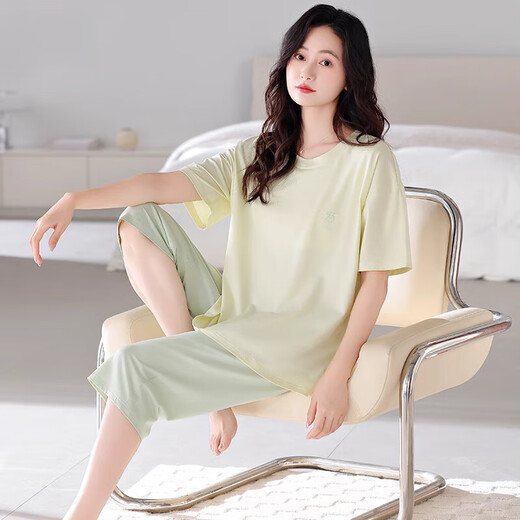 Modal Pyjamas für Frauen 2025 Neue Sommer-Modal-Baumwolle mit Brustpolster Frauen kurzärmelige elegante Heimkleidung für Sommer LZS: 6210 Orchid Purple English XL [Nackt Schlaf ohne Gefühl]