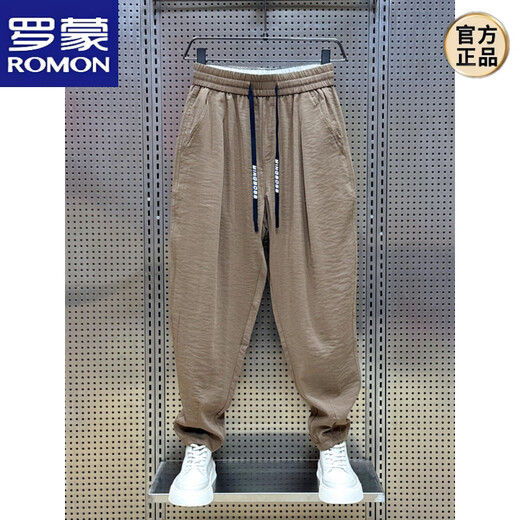 Romon (Romon) 2025 Été Nouveau coton et lin Pantalon décontracté tombant pour hommes pantalons harem plissés à la mode pour hommes Brown W8629 M