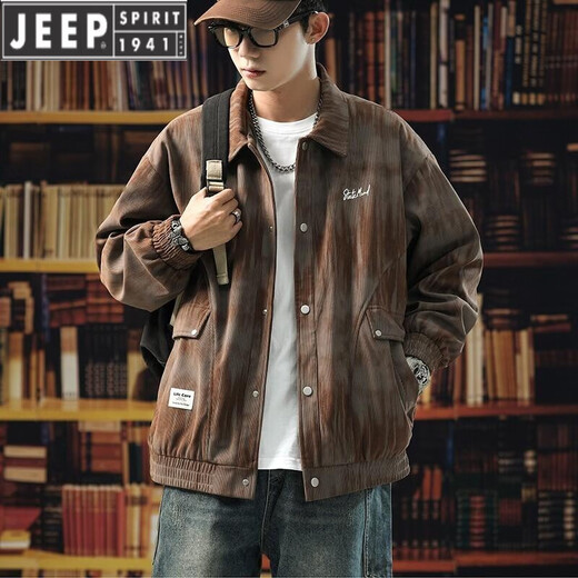 
JEEP SPIRIT tie-dye jacket men's gown spring and autumn 2025 new trendy brand loose-sensing tool lapel jacket large size K15828 black M