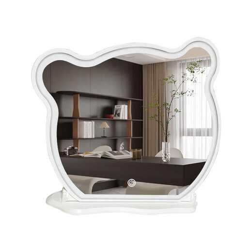 New LED makeup mirror large dressing table Bear Adjustable Desktop Rotating Fill-in Light Beauty Bedroom Dormitory Dressing Mirror Panda with Lights White