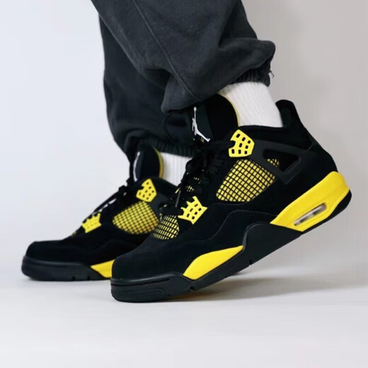 Nike (Nike) Herrenschuhe Frauenschuhe Air Jordan 4 AJ4 Thunderbolt Schwarz und gelbe Sportschuhe trendy lässige Basketballschuhe Herren FB9927/FB9928-200 Military Green 36 Gs