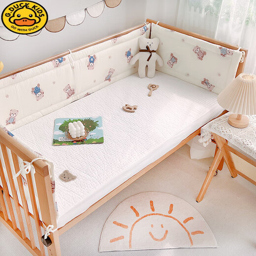 
G.DUCKKIDS crib bed fence soft pack pure cotton children's splicing bed guardrail fence anti-collision baby one-piece bed circumference heightened elegant gray (bear head pressing style) one piece length 180cm