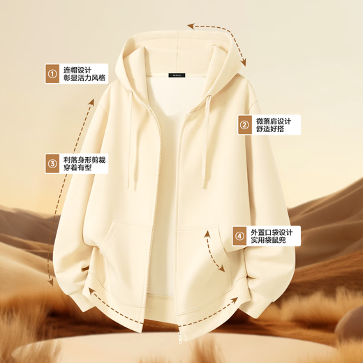 MINISO heavyweight sweatshirt men's spring basic hoodie American casual trendy cardigan jacket Navy XL